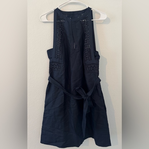 REISS Rhona Embroidered Mini Dress Navy Linen Blend Cocktail Old Money NWT Sz 6 - Picture 1 of 14